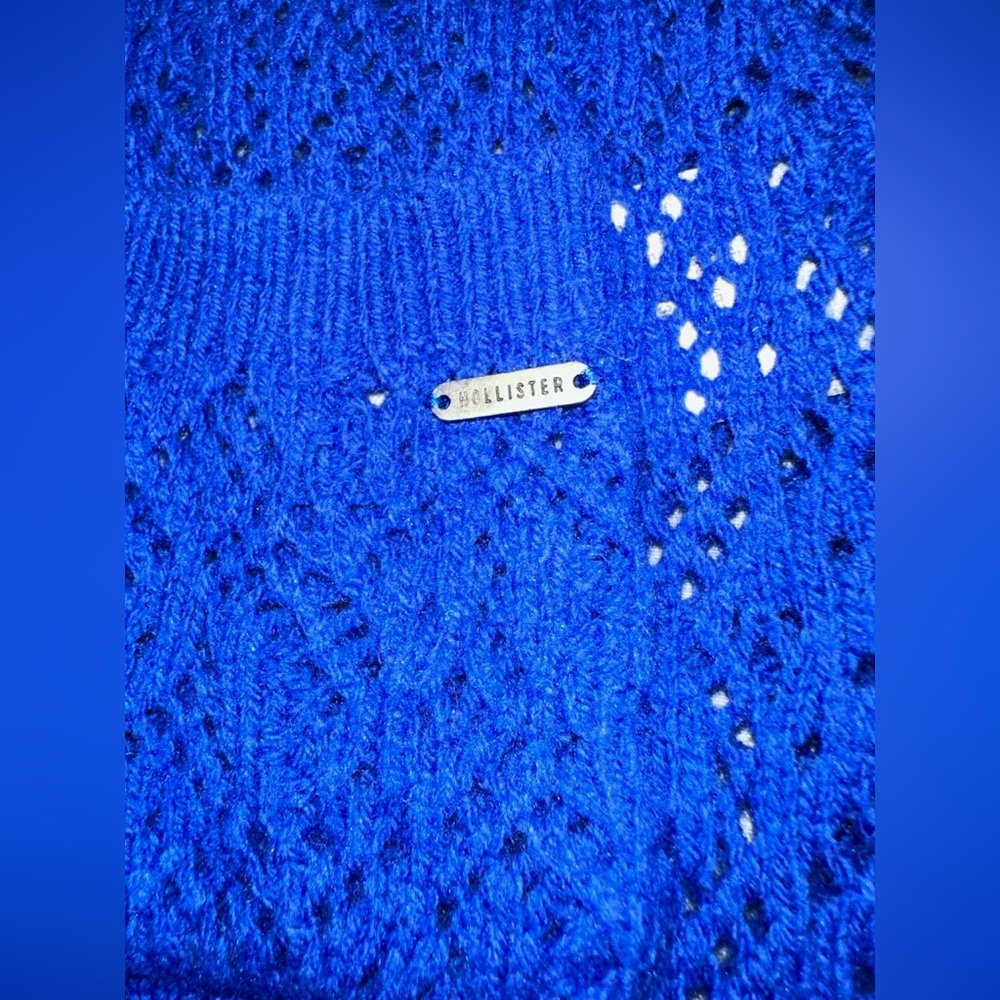 Hollister royal blue crochet knit button cardigan sweater with pockets Y2K - Picture 3 of 8